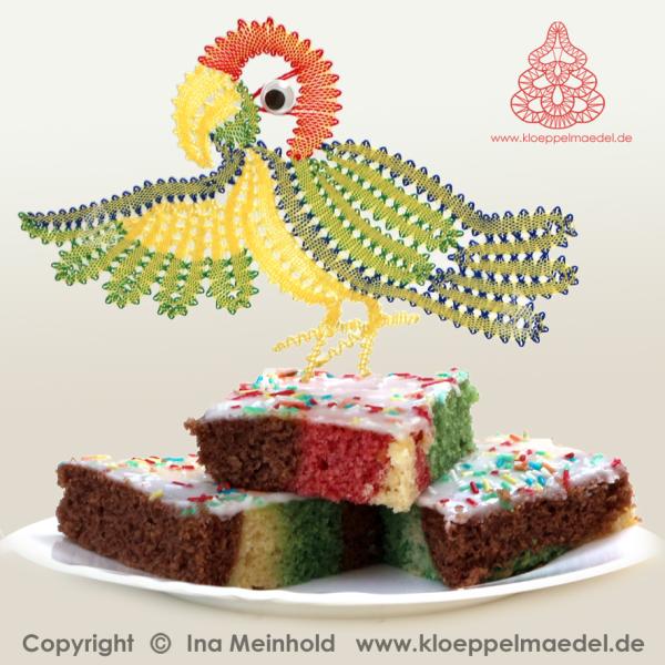 438 Klöppelbrief Tortendeko "Papagei“